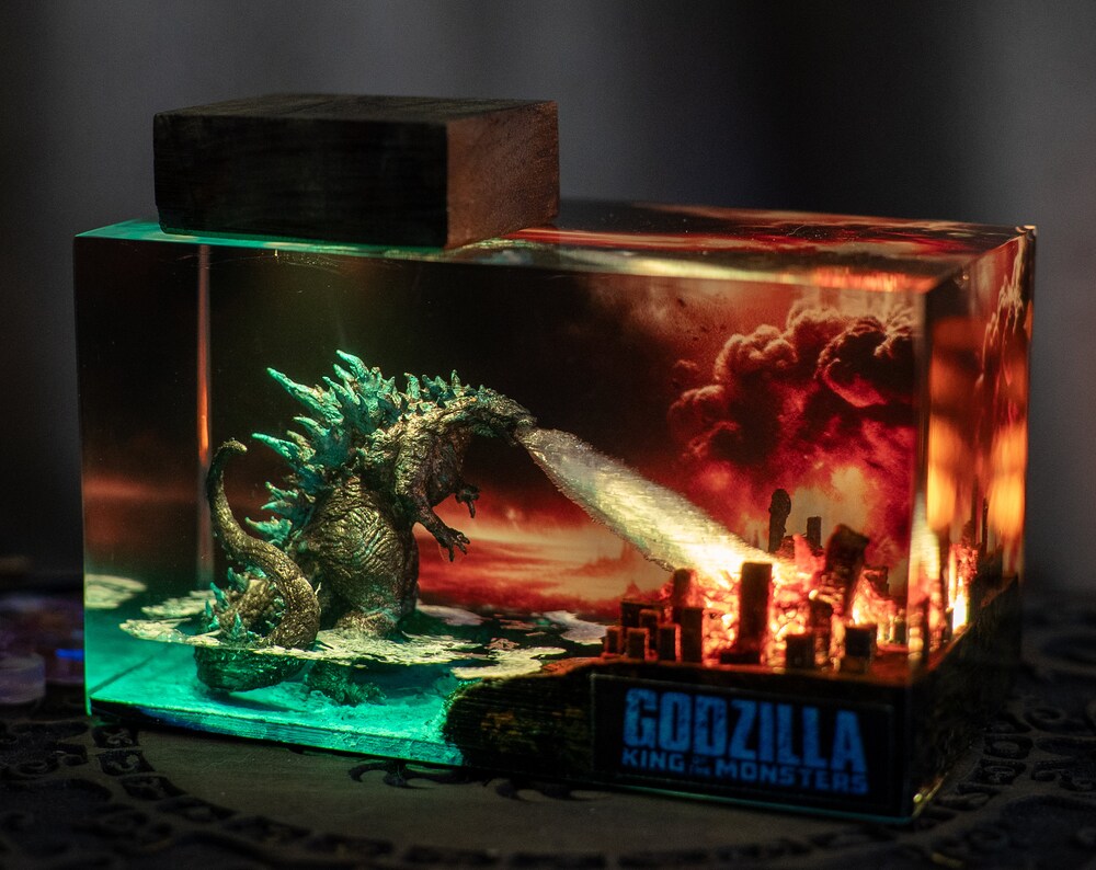 Godzilla monster resin light night